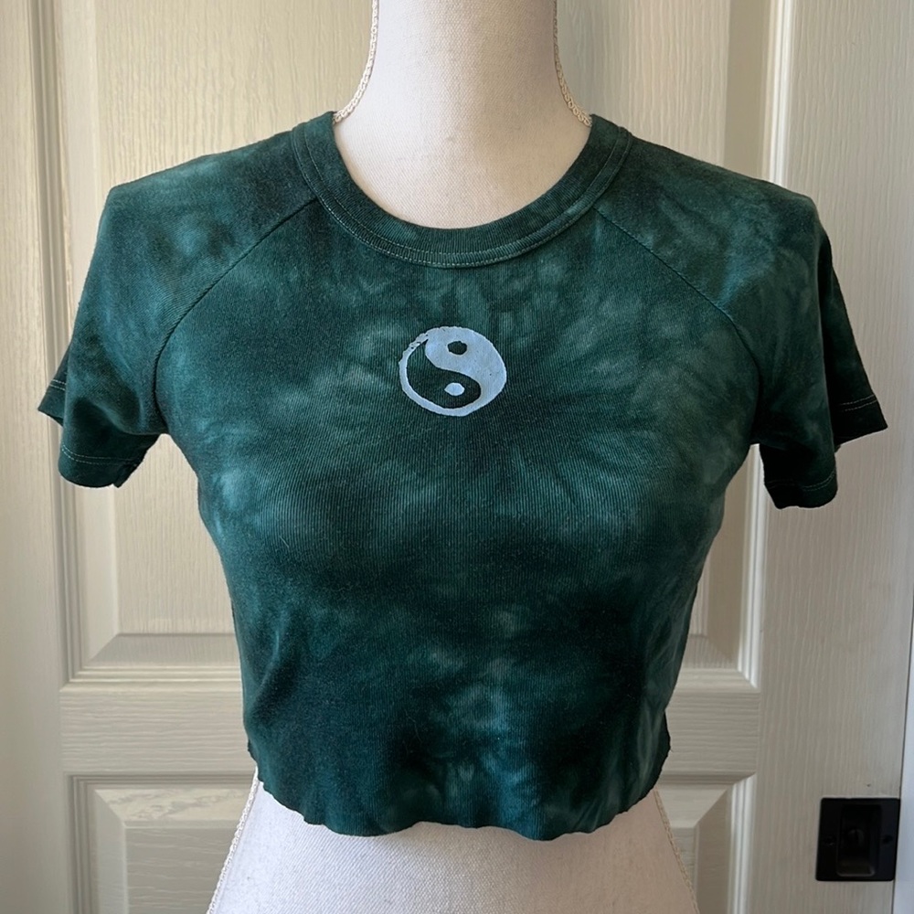 Green & Blue Tie Dye Crop Tee-Small